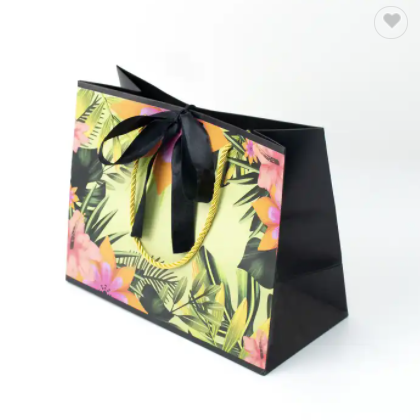 Luxury rio style tropical plant print bow twist rope paper bag fashion clothing high-end gifts color / 3