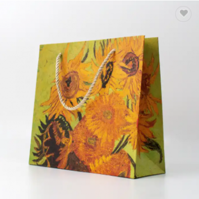 Van gogh sunflowers art botanical print valentine's day gift paper bag ribbon lace bow Cultural