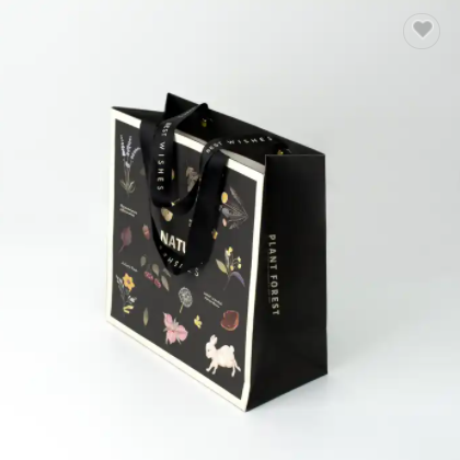 Black ribbon handles portable cosmetics paper bag Illustration printing design white border holiday  / 2