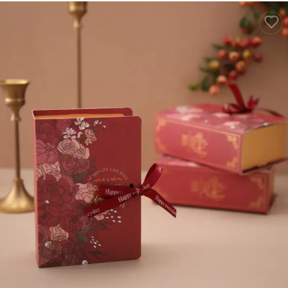 Luxury Vintage Book Shape Custom Pattern Cardboard Paper Handmade Folding Gift cookie Chocolate Wedd / 2