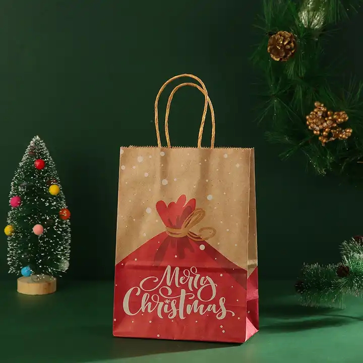 Sunkea Custom print christmas handy kraft paper bag for gift / 1