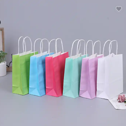 100% Recyclable Eco-friendly Handle Craft Paper Bags Custom Printed Logo Solid Paper Bags / 3