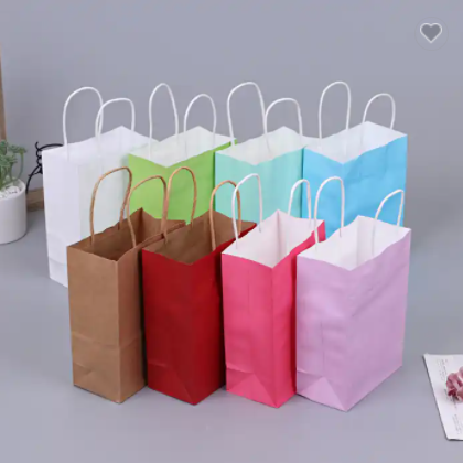 100% Recyclable Eco-friendly Handle Craft Paper Bags Custom Printed Logo Solid Paper Bags / 1