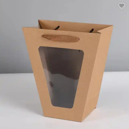 Luxury Paper Shopping Packaging Bags Flower Paper Bag Craft Paper Bag With Clear Window / 3