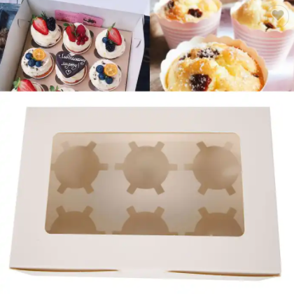 10pcs Clear Windowed Cupcake Boxes with Removable Tray for 2/4/6 Cups Cake Cookie Cake Box with Wind / 3