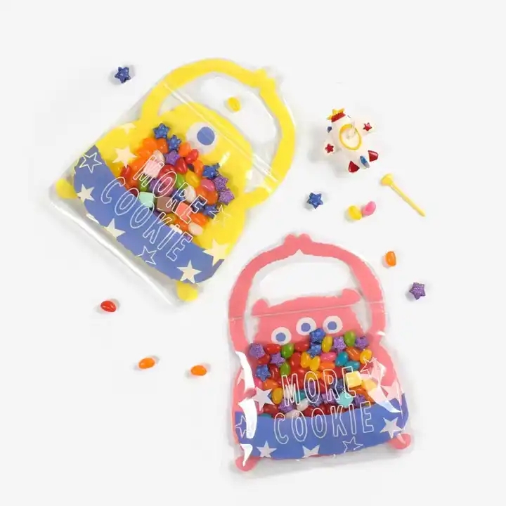 Cute Food Grade Plastic Candy Chocolate Bag Pouches Zip Lock Plastic Bags for Cookie Biscuit with Ha / 1