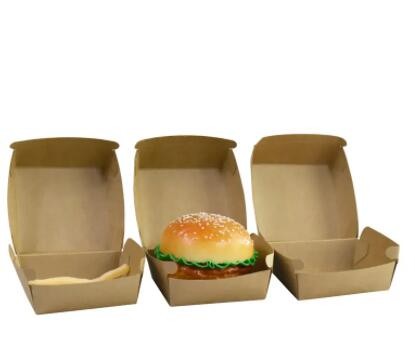 Custom Disposable Burger Packing Box Disposable Kraft Paper Hamburger Container Takeway Food box Eco / 3