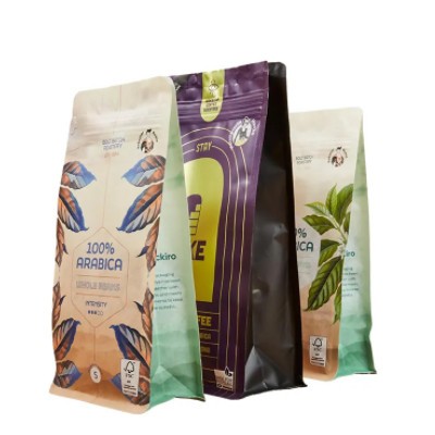 Custom Resealable Zipper Zip Lock Flat Bottom Pouch Biodegradable Plastic Coffee Bean Packaging Bag  / 3